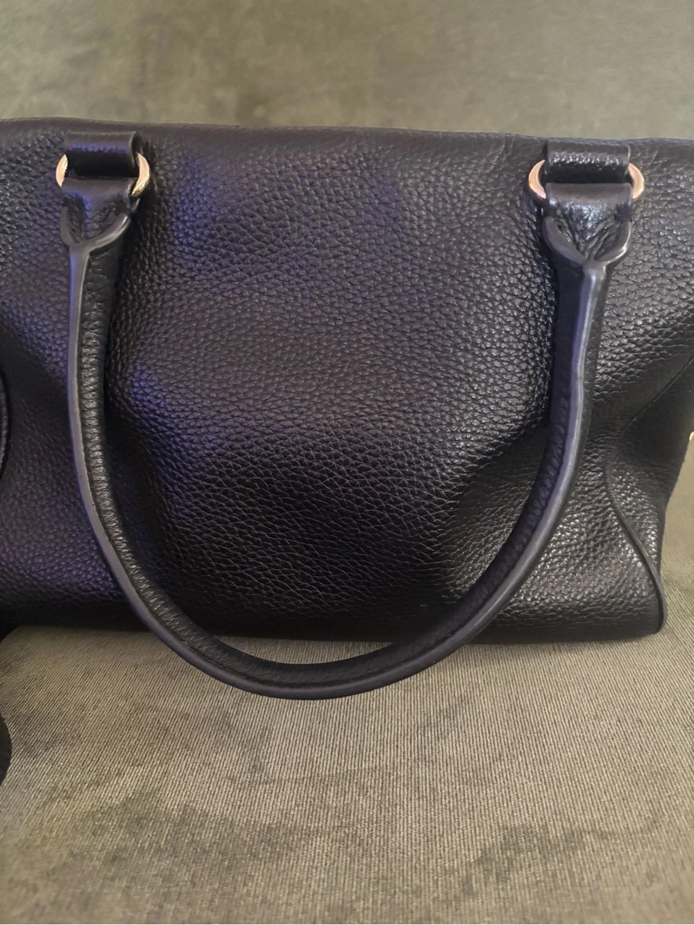 kate spade Black Pebbled Leather Satchel with Gold Logo